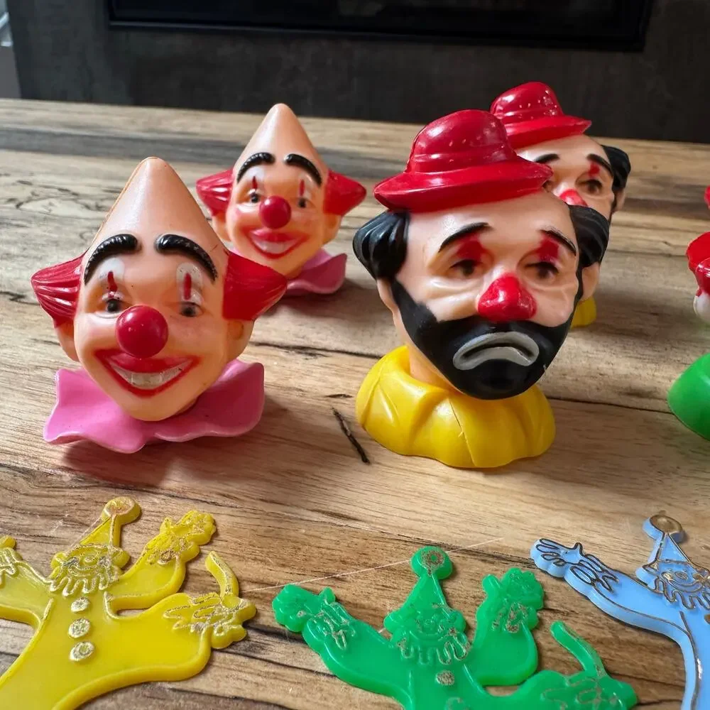 Vintage Plastic Clown Cupcake Picks, Retro Circus Cake Toppers Lot, 1970s 1980s